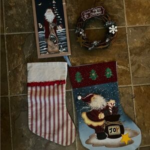 Primitive Holiday Decor Set with Red and Green Accents